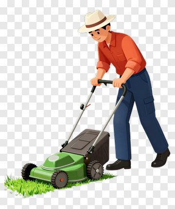 Man Mowing Grass With A Lawn Mower PNG