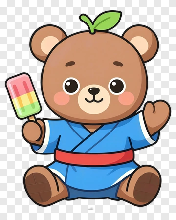 Cartoon Bear Holding A Popsicle PNG