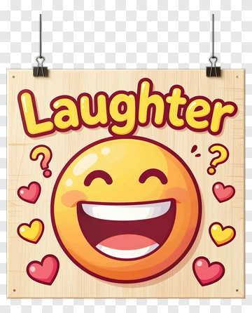 Cartoon Smiley Face With Laughter Text PNG