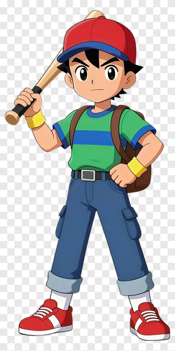 Cartoon Boy Holding A Baseball Bat PNG