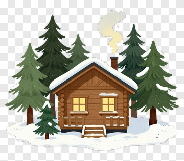 Cozy Cabin Surrounded By Snowy Pine Trees PNG