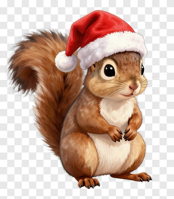 Cartoon Squirrel Wearing A Santa Hat PNG