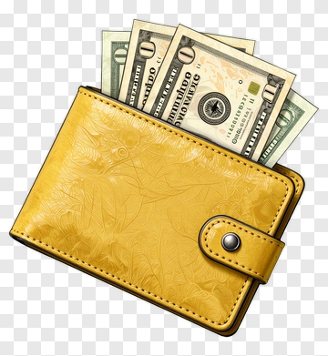 Yellow Wallet With Cash PNG