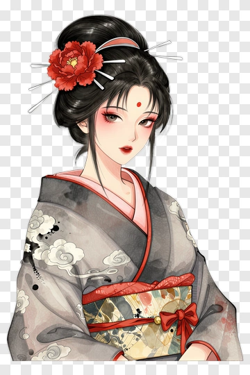 Elegant Woman In Traditional Kimono PNG