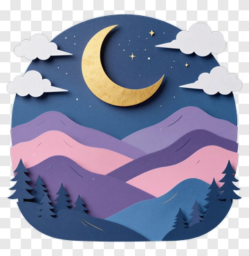 Colorful Paper Cut Mountain Scene At Night PNG