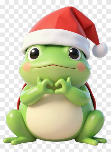 Cartoon Frog In A Santa Hat Making A Heart Gesture PNG