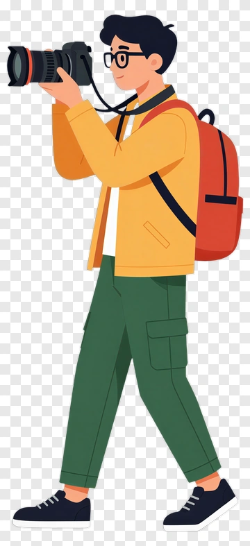 Cartoon Photographer Walking With A Camera PNG