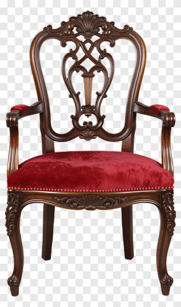 Antique Wooden Chair With Red Velvet Cushion PNG