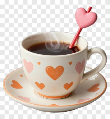 Heart-Patterned Coffee Cup With Steam PNG