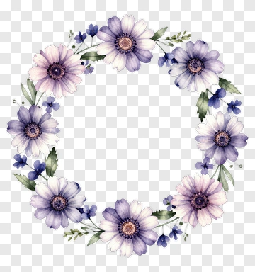 Watercolor Floral Wreath With Purple Flowers PNG