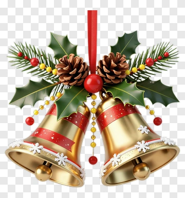 Christmas Bells With Holly And Pinecones PNG