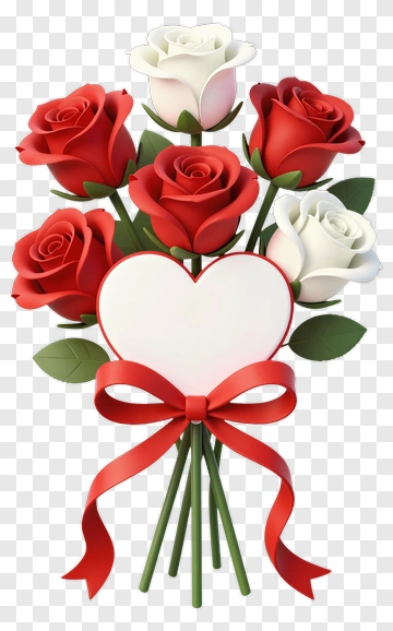 Bouquet Of Red And White Roses With Heart PNG