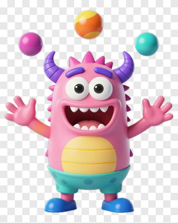 Cartoon Monster Juggling Colorful Balls PNG