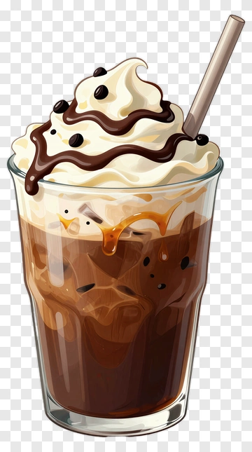 Iced Coffee With Whipped Cream And Chocolate Syrup PNG