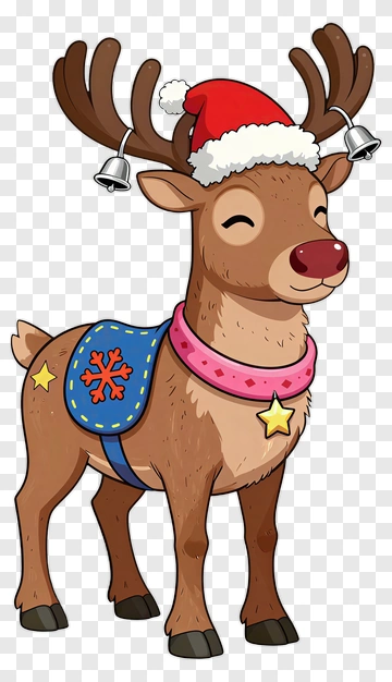 Cartoon Reindeer Wearing A Christmas Hat PNG