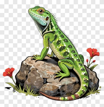 Colorful Lizard Sitting On A Rock PNG
