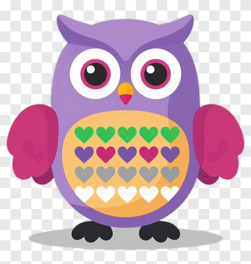 Cartoon Owl With Colorful Heart Patterns PNG