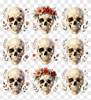 Floral Skull Pattern PNG
