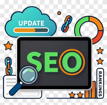 Seo Update Concept With Tablet And Magnifying Glass PNG