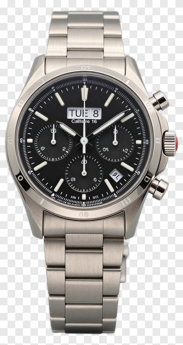 Silver Chronograph Watch With Black Dial PNG