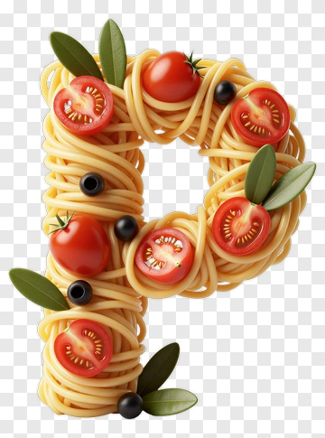 Pasta Letter P With Tomatoes And Olives PNG