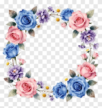 Floral Wreath With Pink And Blue Roses PNG