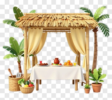 Tropical Food Stand With Fruits And Drinks PNG