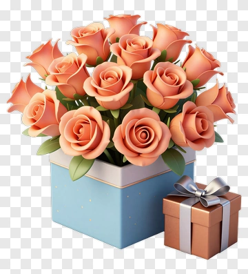 Peach Rose Bouquet In A Gift Box PNG