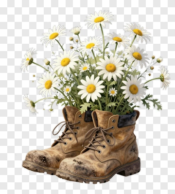 Boots Filled With Daisies PNG