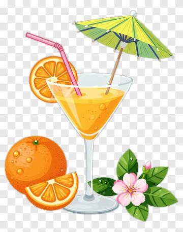 Colorful Orange Cocktail With Umbrella PNG