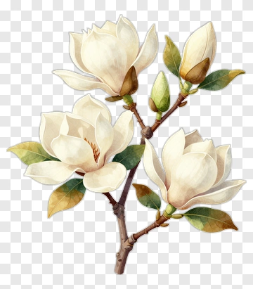 Magnolia Flowers On A Branch PNG