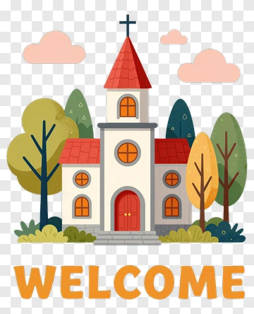 Cartoon Church With Welcome Sign PNG