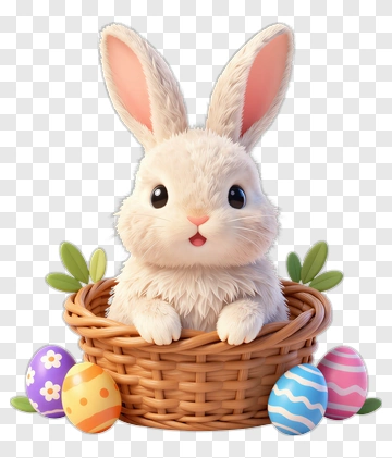 Cartoon Bunny In An Easter Basket PNG