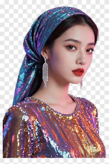 Portrait Of A Woman In A Shimmering Dress PNG