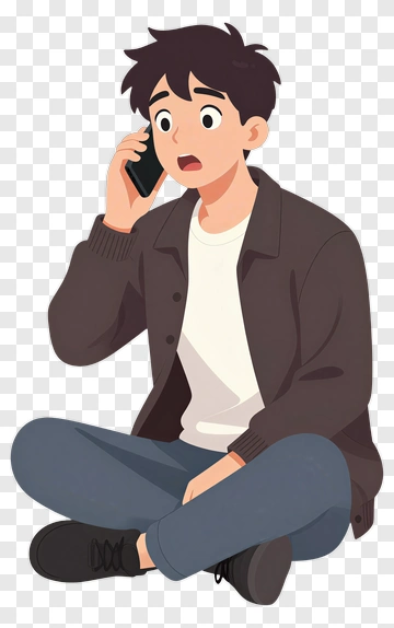 Cartoon Boy Sitting And Talking On The Phone PNG