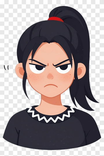Angry Girl With Black Hair PNG