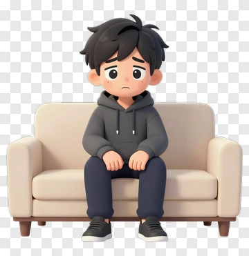 Sad Boy Sitting On A Couch PNG