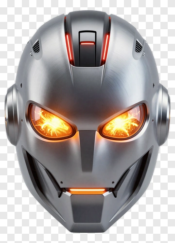 3D Robot Head With Glowing Eyes PNG