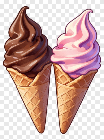 Ice Cream Cones With Chocolate And Strawberry Swirl PNG