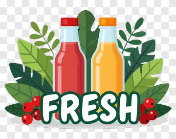 Fresh Juice Bottles With Leaves PNG