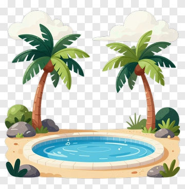 Tropical Pool Surrounded By Palm Trees PNG