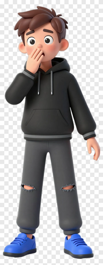 Cartoon Boy Covering Mouth In Surprise PNG