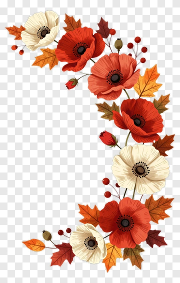 Colorful Floral Arrangement With Poppies And Leaves PNG