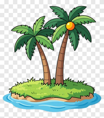 Cartoon Palm Trees On An Island PNG