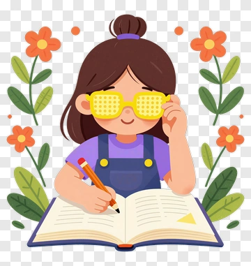 Cartoon Girl Writing In A Notebook PNG