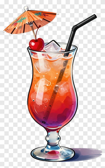 Colorful Cocktail With Cherry And Umbrella PNG
