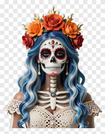 Colorful Sugar Skull Woman With Floral Crown PNG
