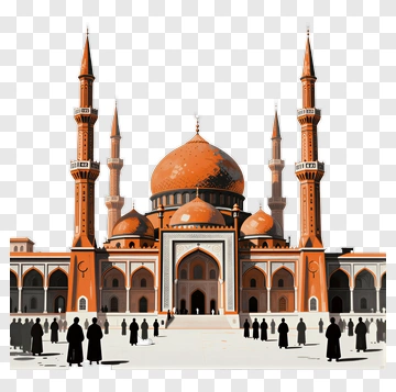 Mosque With Minarets And Visitors PNG