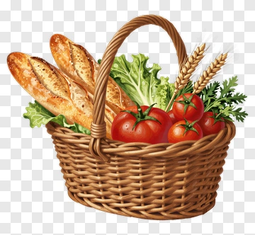 Basket Filled With Bread And Vegetables PNG