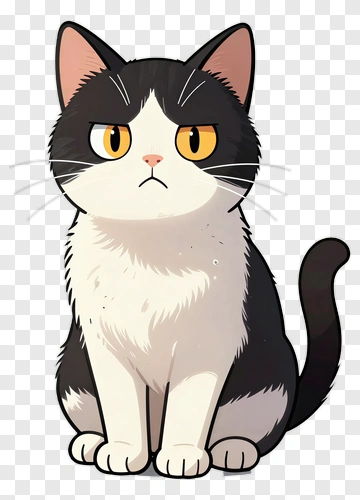 Cartoon Cat With Yellow Eyes PNG